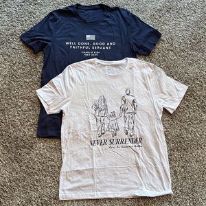 Never Surrender Charlie Kirk White/Navy  set of 2 Graphic Short Sleeve Tee